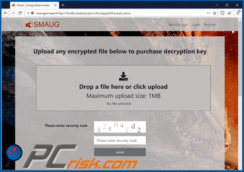 smaug ransomware payment website appearance