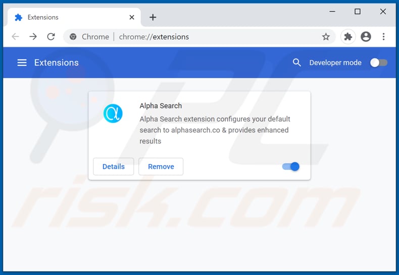 Rimozione delle estensioni di Google Chrome correlate ad alphasearch.co