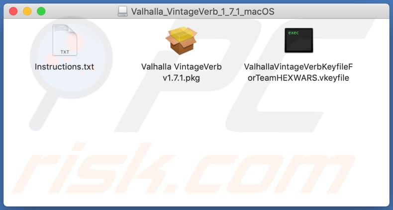 Screenshot del contenuto del file .dmg, che presumibilmente contiene il programma di installazione di ValhallaVintageVerb