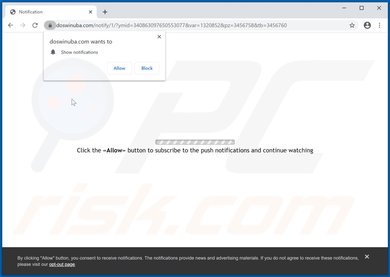 doswinuba[.]com pop-up di reindirizzamento