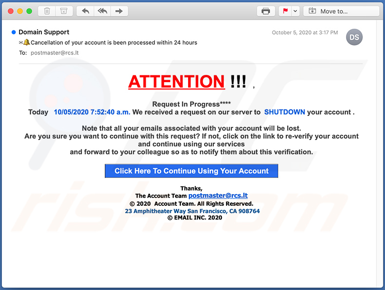 E-mail di spam utilizzata per scopi di phishing (2020-10-08 - campione 2)