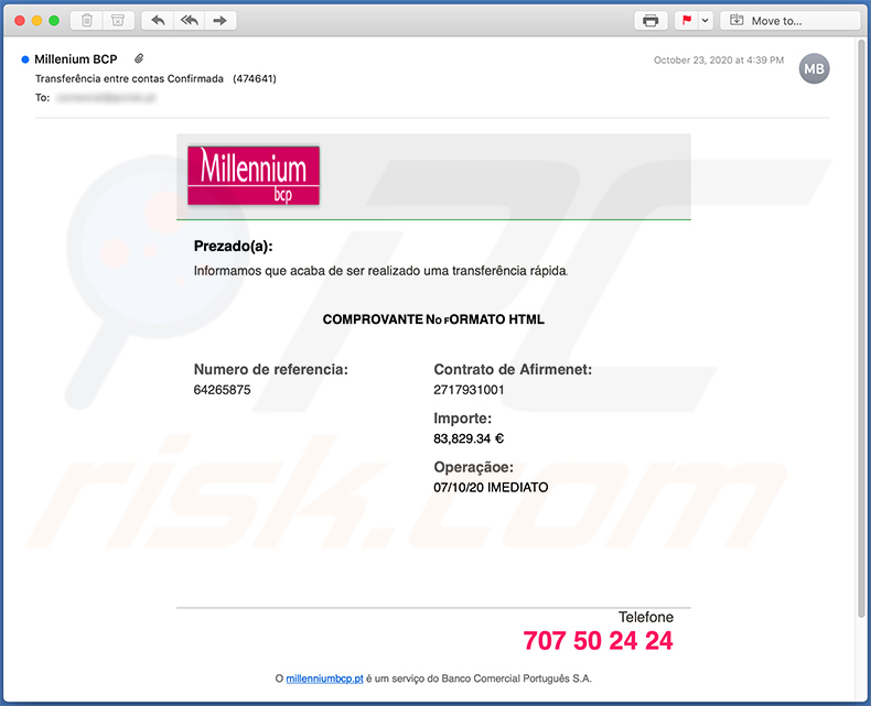 E-mail di spam utilizzata per scopi di phishing (2020-10-26)