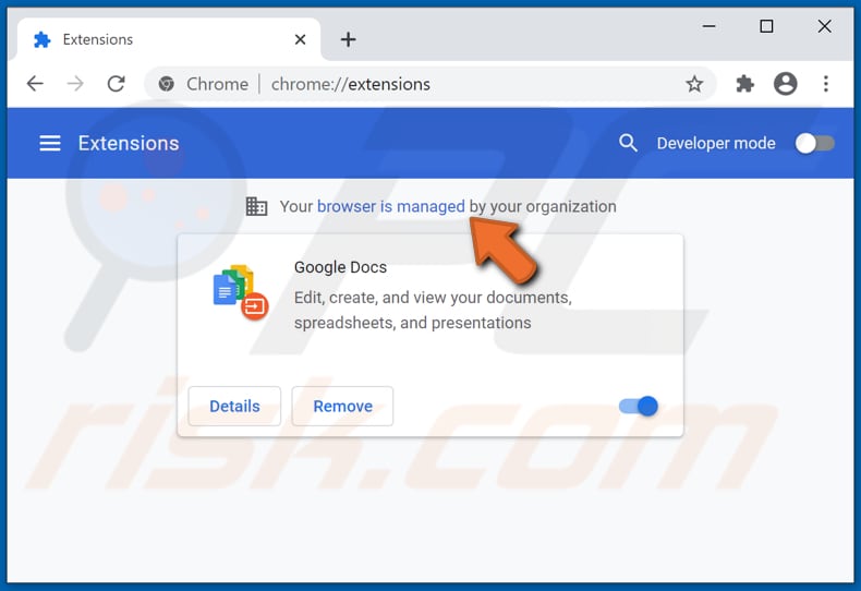 Removing Fake Google Docs Extension ads from Google Chrome step 2