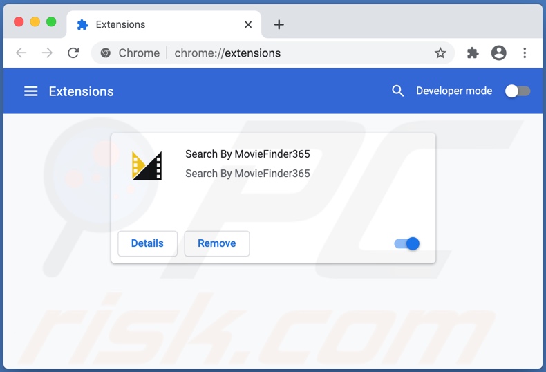 Dirottatore del browser MovieFinder365 installato su Google Chrome