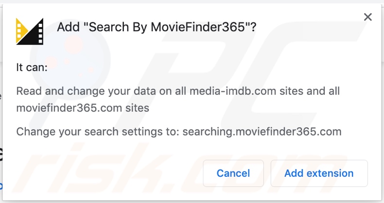Il dirottatore del browser MovieFinder365 richiede varie autorizzazioni su Google Chrome