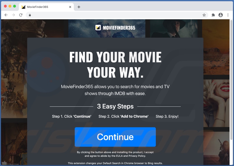 Sito Web dubbio utilizzato per promuovere il dirottatore del browser MovieFinder365