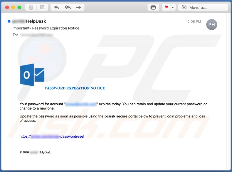 PASSWORD EXPIRATION NOTICE campagna di spam e-mail