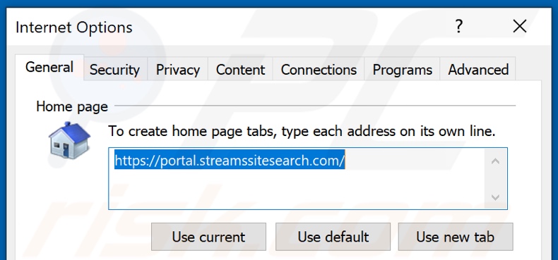 Rimozione di streamssitesearch.com dalla home page di Internet Explorer