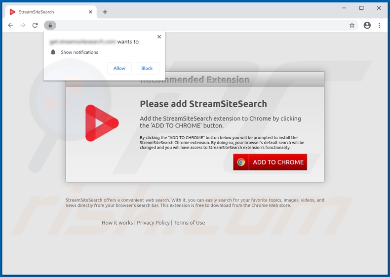 Sito web utilizzato per promuovere il dirottatore del browser StreamSiteSearch