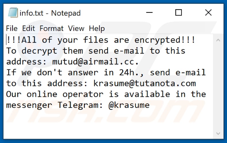 Banjo ransomware text file (info.txt)