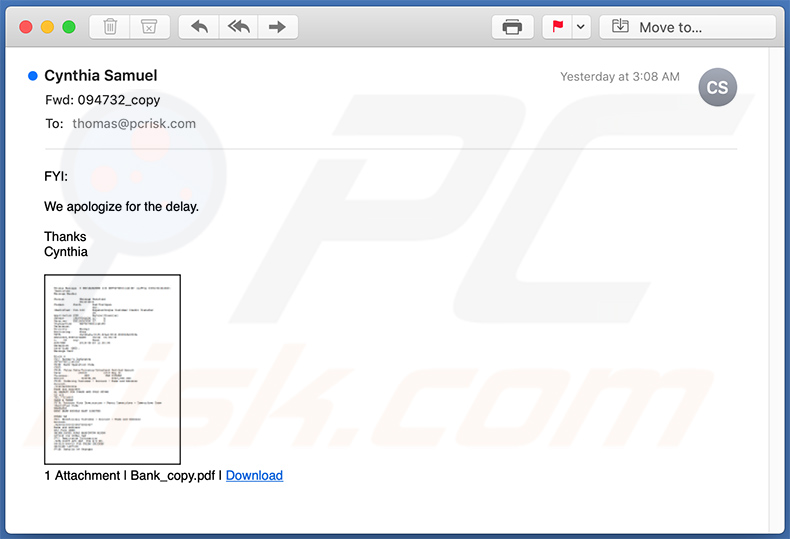 Ancora un'altra email di spam utilizzata per promuovere un sito Web di phishing