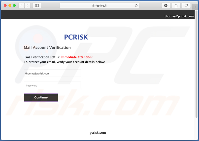 sito web di phishing festivo.fi promosso tramite e-mail di spam