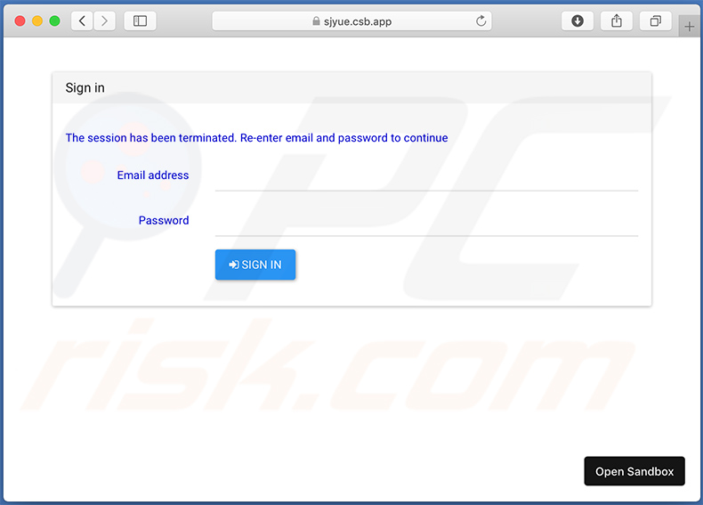 Sito Web di phishing di credenziali e-mail promosso tramite e-mail di spam