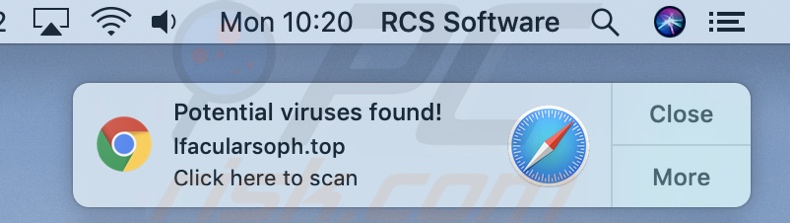 Notification promoting Mac OS Alert scam