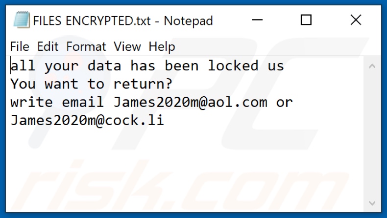 MUST ransomware text file (FILES ENCRYPTED.txt)