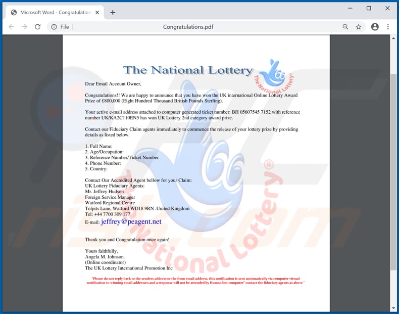 national lottery email truffa documento pdf