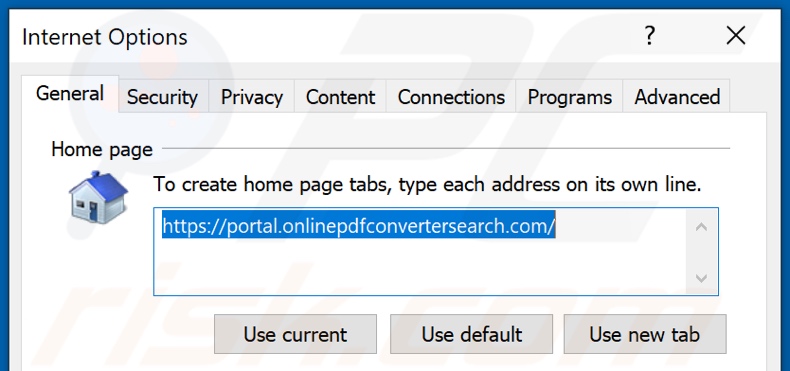 Rimozione di onlinepdfconvertersearch.com dalla home page di Internet Explorer