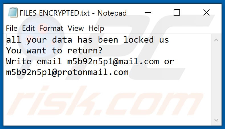 Sss ransomware text file (FILES ENCRYPTED.txt)