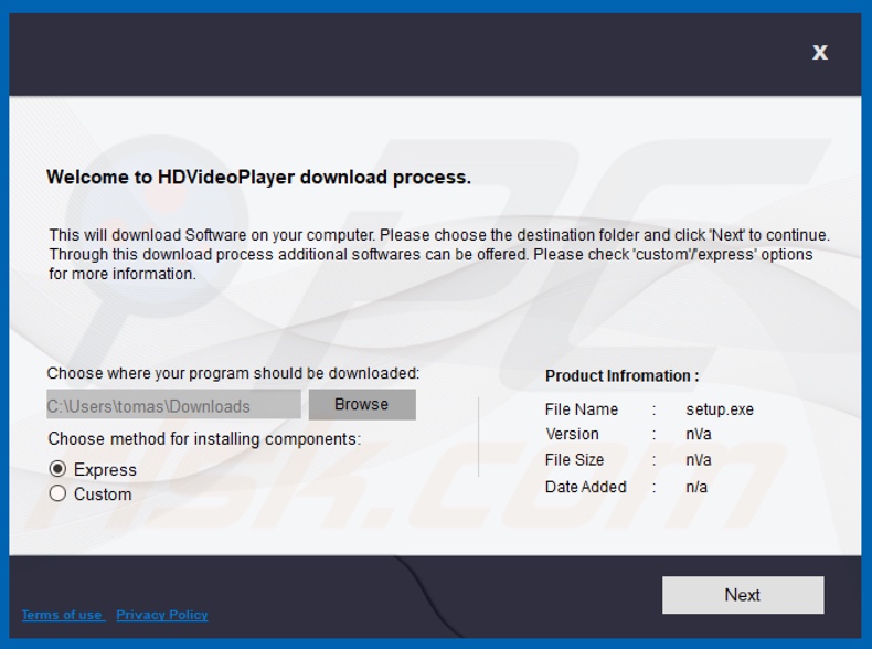 Valerie adware downloader/installer