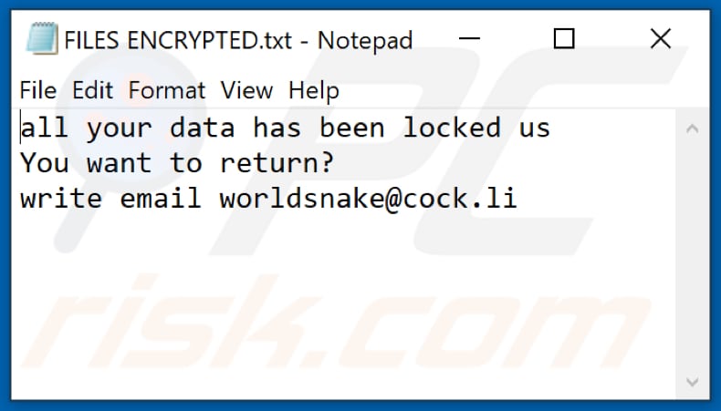 World ransomware text file (FILES ENCRYPTED.txt)