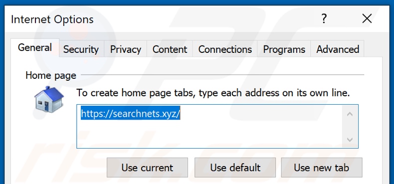 Rimozione searchnets.xyz dalla home page di Internet Explorer
