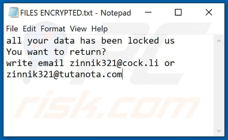 ZIN ransomware text file (FILES ENCRYPTED.txt)