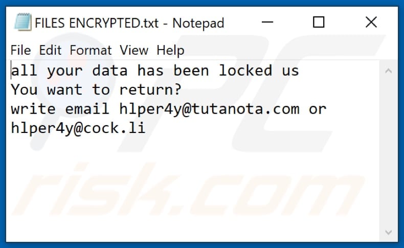  file di testo di 4help ransomware (FILES ENCRYPTED.txt)