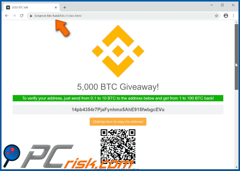 sito web binance-btc.fund che promuove la truffa di Bitcoin
