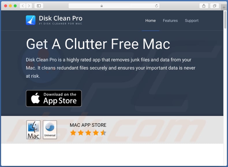 Sito web che promuove l'applicazione Disk Clean Pro