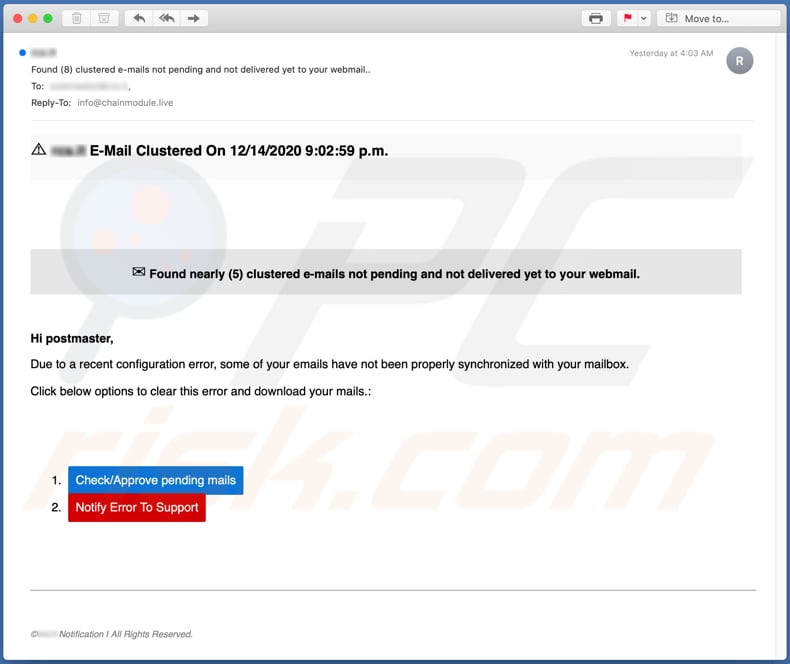 E-Mail Clustered campagna di spam tramite posta elettronica truffa via email
