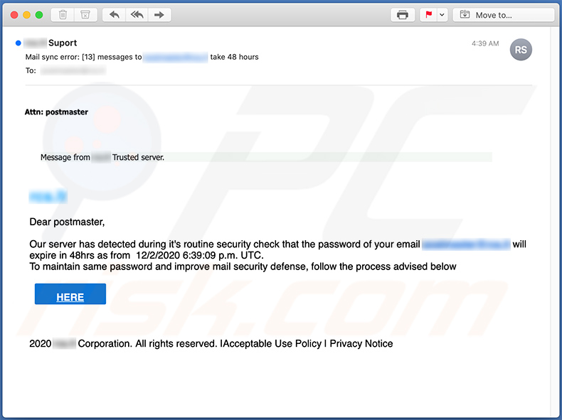 E-mail di spam utilizzata per promuovere un sito Web di phishing (2020-12-03)
