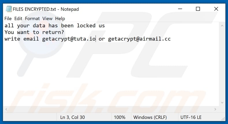 File di testo gac ransomware (FILES ENCRYPTED.txt)