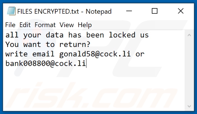 File di testo ransomware GLB (FILES ENCRYPTED.txt)