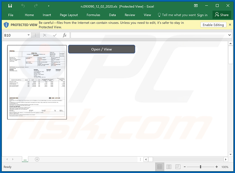 Screenshot del documento MS Excel allegato