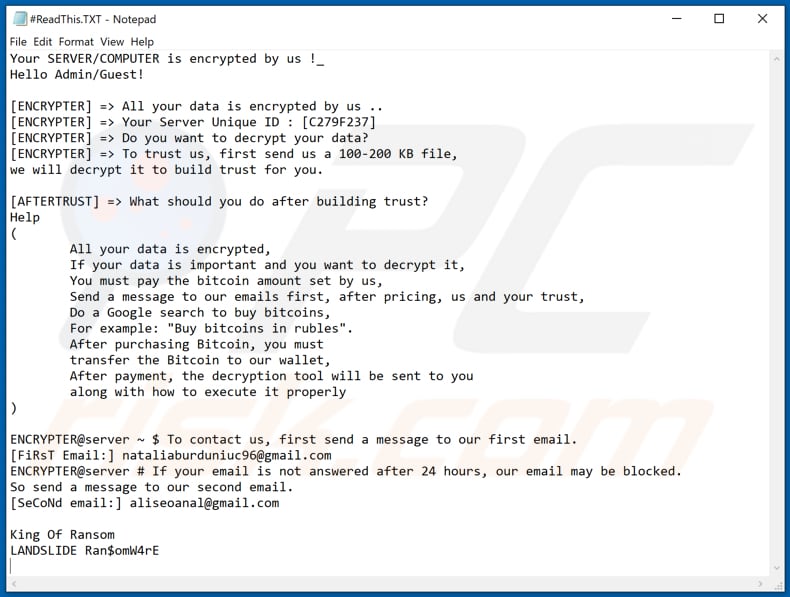 File di testo ransomware LANDSLIDE (#ReadThis.TXT)