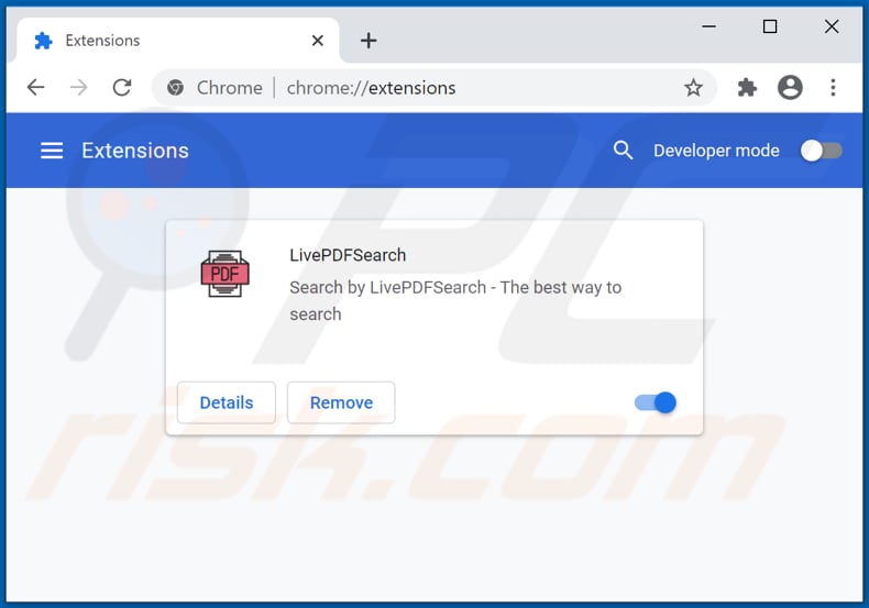 Rimozione delle estensioni di Google Chrome relative a livepdfsearch.com