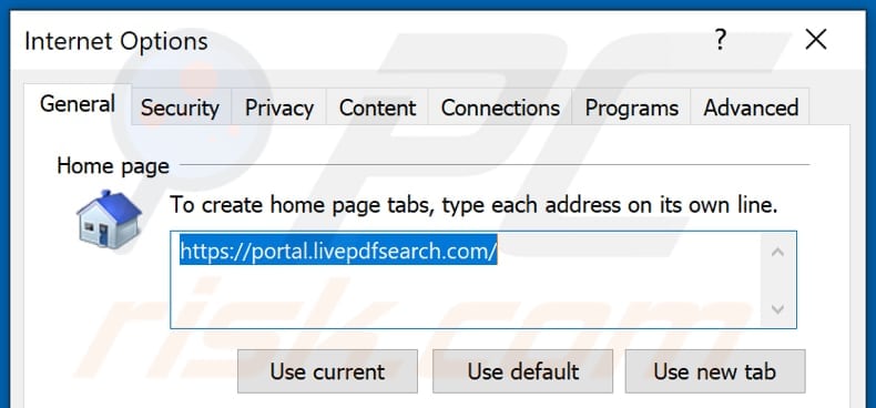 Rimozione di livepdfsearch.com dalla home page di Internet Explorer