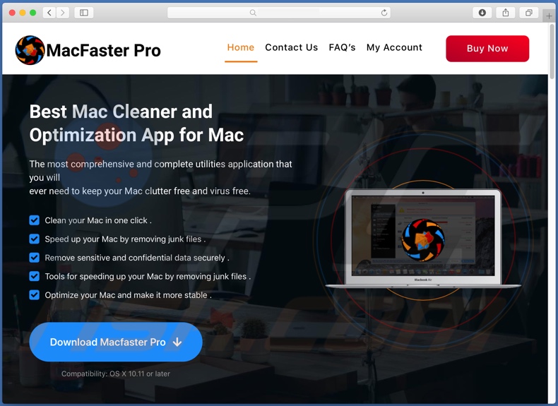 Sito web che promuove l'applicazione Macfaster Pro