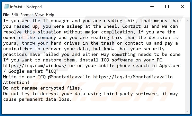 File di testo del ransomware MONETA (info.txt)