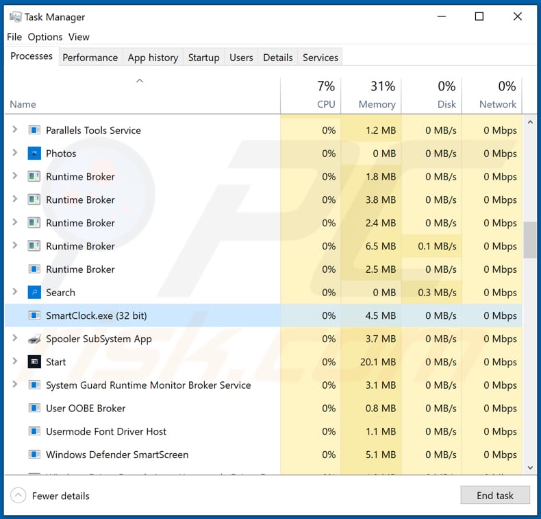 PasswordStealer in esecuzione in Task Manager come 