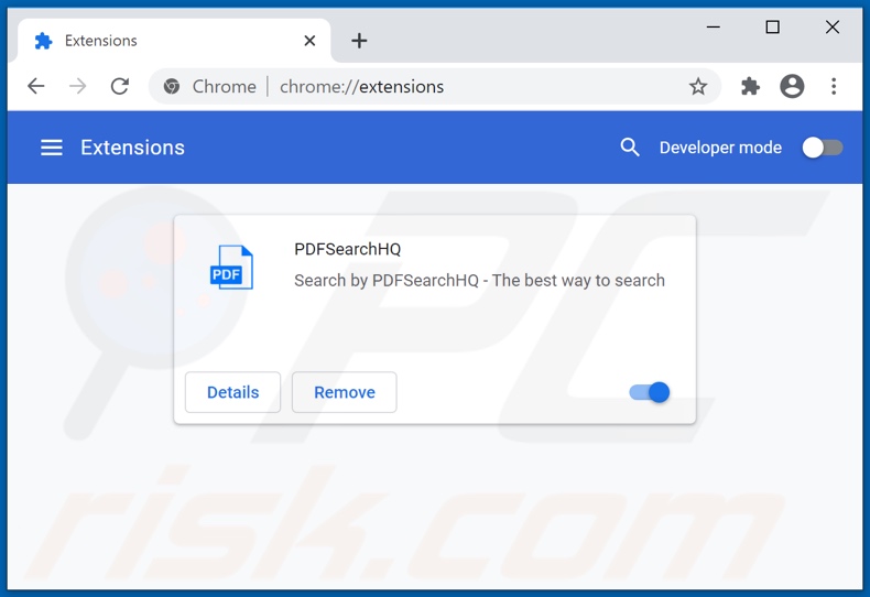 Rimozione delle estensioni di Google Chrome relative a pdfsearchhq.com