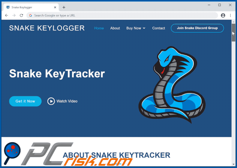 Aspetto del sito web utilizzato per promuovere Snake keylogger
