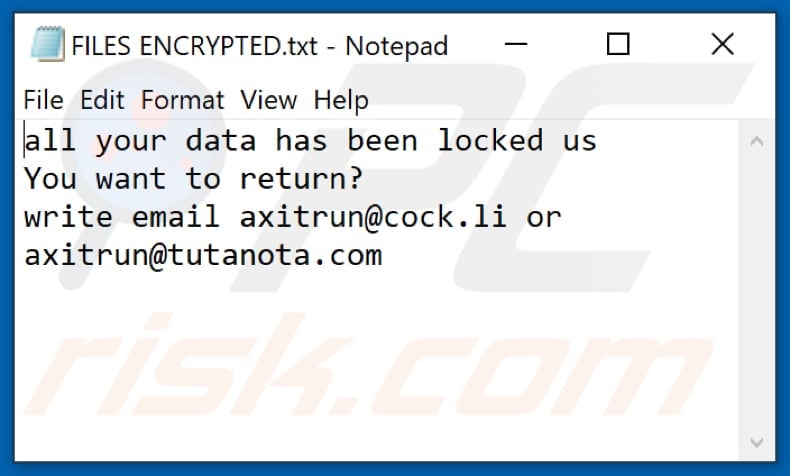 14x ransomware file di testo (FILES ENCRYPTED.txt)