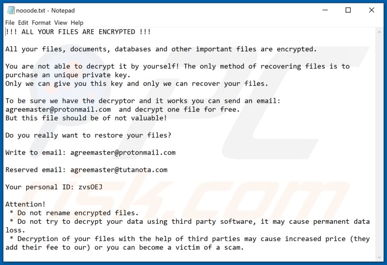 Screenshot di un messaggio che incoraggia gli utenti a pagare un riscatto per decrittografare i propri dati compromessi