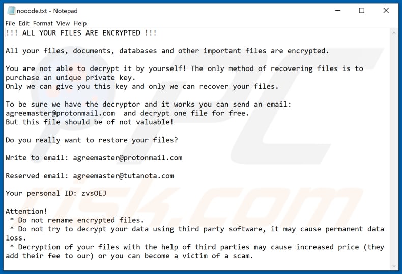 Screenshot di un messaggio che incoraggia gli utenti a pagare un riscatto per decrittografare i propri dati compromessi