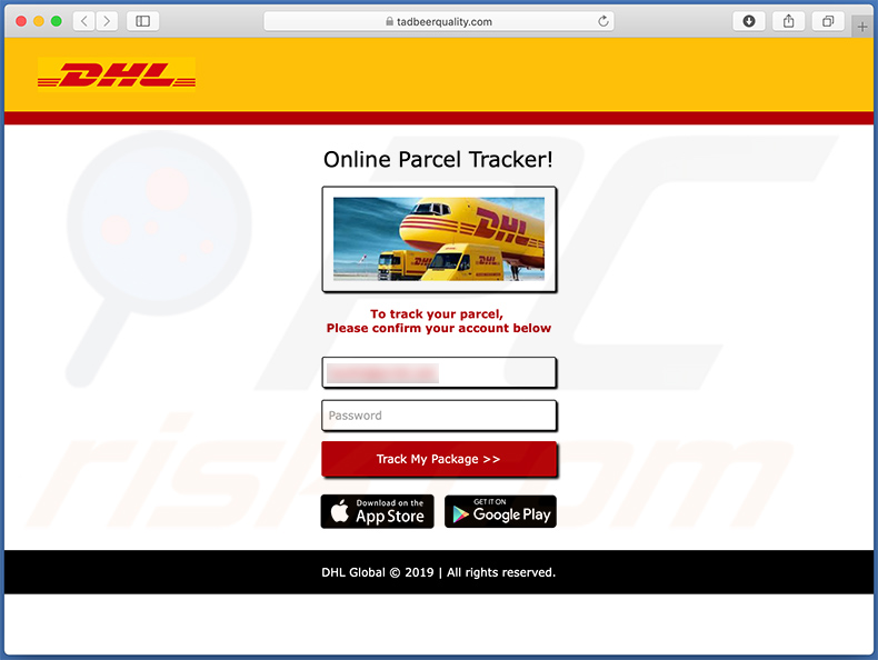 Un altro sito di phishing promosso tramite un'e-mail di spam identica DHL (2021-01-07)