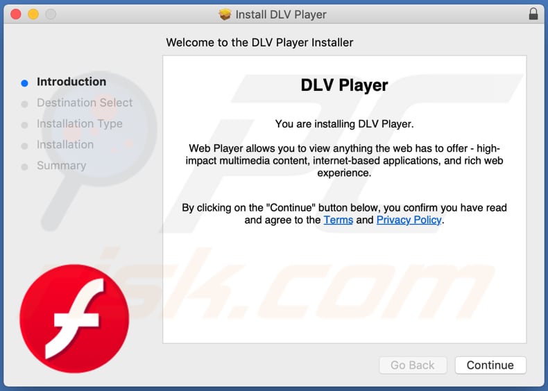Programma di installazione di applicazioni ingannevoli che promuove DLVPlayer