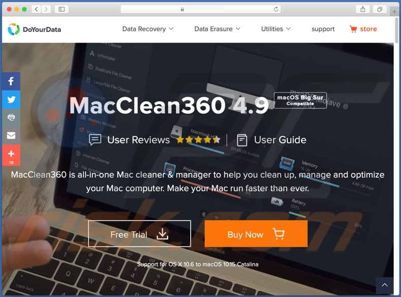 Sito web utilizzato per promuovere MacClean360 PUA