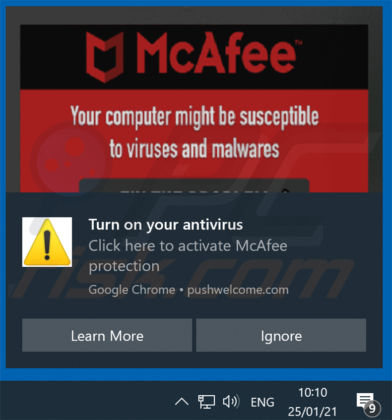 Notifica del browser che promuove la truffa dell'abbonamento McAfee