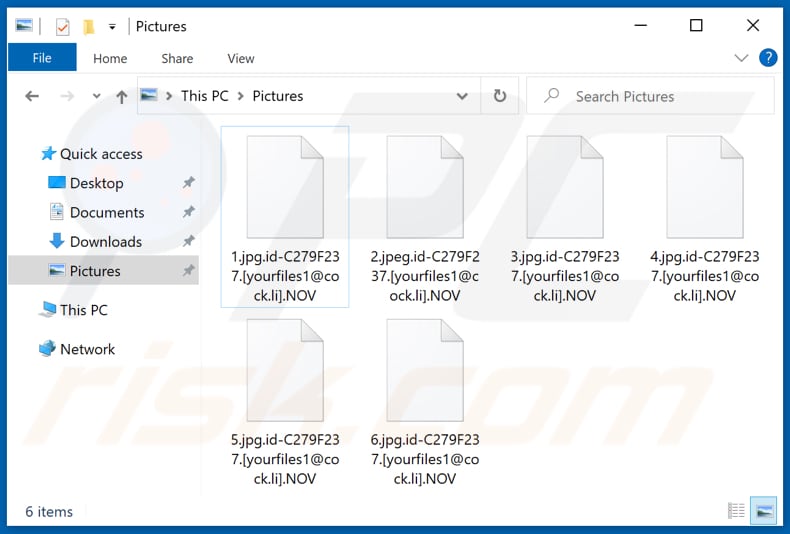 Screenshot dei file criptati da NOV